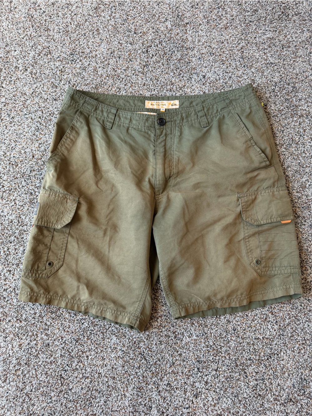 Quiksilver Waterman Mens 33 Olive Green Cargo Utility Hiking Surf Shorts